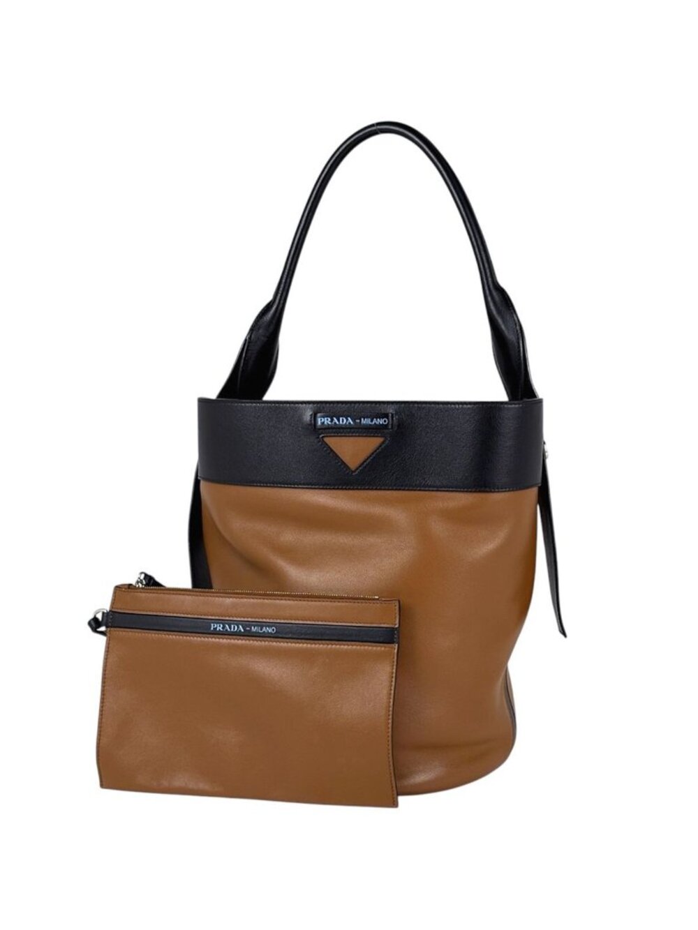 Prada Shoulder Bag Milan Leather Brown Black